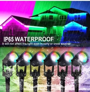 1*6 RGB Solar Power LED Rotating Spike Spotlights Lawn Lamps Decorative Uplight Solar Ground Stake Outdoor Garden Floodlights