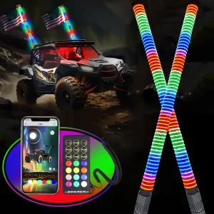1.75inch Diameter Buggy Off road Fat Antenna Flagpole Whip RGB COB Type Fat Whip Light with App and Remote Control
