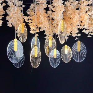 10-Head Detachable Chandelier Ceiling Pendant with Acrylic Luminous Leaves for Wedding Decoration