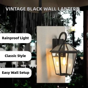 10 Inch Black Aluminum Square Outdoor Wall Lantern Water Proof Vintage Garden Lighting Fixture Borosilicate Glass