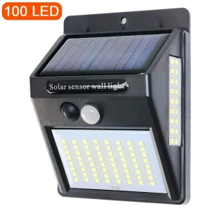 100LED Outdoor Security Solar Wall Lantern Lights with Motion Sensor for Garden Lighting