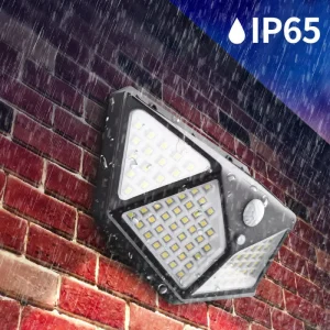 100LED Solar Human Body Induction IP65 Wireless White Wall Lamp Illuminated Four Sides Courtyard Outdoor Rechargeable Stair
