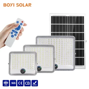 100W-400W Aluminum LED Solar Flood Light Outdoor/Indoor IP67 Waterproof ROHS Certified Warm White Motion Sensor Remote Control
