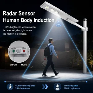 100W 500W Integrated All in One Solar LED Street Light with Radar Motion Sensor IP65 Waterproof Outdoor Road Lighting