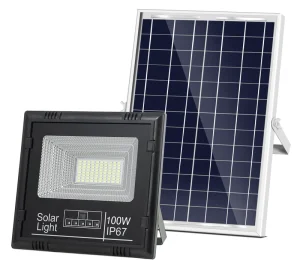 100W Solar Flood Light Outdoor IP65 Waterproof LED Remote Control Security Durable Camp Yard Garden Pool Flood Light 6500K ABS
