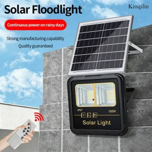 100W Solar Light for Outdoor IP67 Waterproof Remote Dusk to Dawn Timer 5M Cable for Garden Yard Walkway Home
