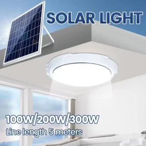 100W Solar-Powered Ceiling Lamp with 120 LEDs, Waterproof Outdoor Pendant Light for Hallway or Gazebo