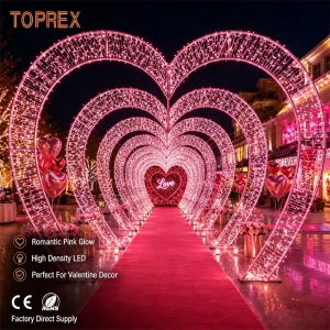 10Ft Giant Led Heart Arch Motif Waterproof Weather Resistant for Wedding Party Park Pathway Lawn Holiday Landscape Decoration
