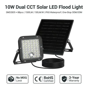 10W 1500LM LED Solar Flood Light with PIR Motion Sensor ABS Housing IP65 Rating 3 Year Warranty for Outdoor Carport Patio