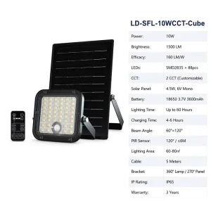 10W Smart Remote Control Solar Flood Light with DIY Lighting Mode Adjustable Brightness Timer Split Design Outdoor Security Lamp