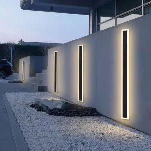 110V-240V Solar Powered Long Strip Outdoor Stainless Steel and PC LED Wall Light with Acrylic Diffuser Waterproof for Garden Use