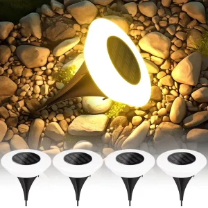 12-LED IP65 Solar Deck Disk Ground Light, Lithium-Ion Battery, Automatic Light Sensor