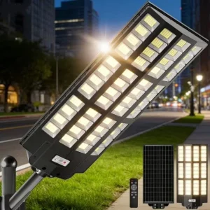 12000W 7000K Super Bright Large All-In-One Solar Street Light IP66 Waterproof with Integrated Motion Sensor Remote for Outdoor