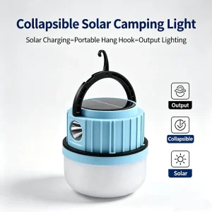 1200mAh USB-C Solar Rechargeable ABS LED Camping Lamp with Power Bank, IP44 Waterproof and Extendable Hook