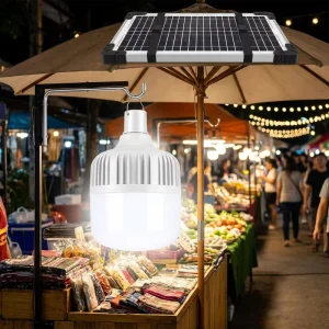 120W Solar LED Bulb Outdoor Super Bright 97 LEDs 3500K Warm White Dimmable Camping Light IP66 Waterproof Emergency Lamp Remote