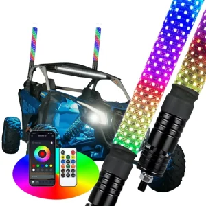 12V High Density RGB Dream Chasing LED Whip Light 2FT Fat Whip with App Remote Control for UTV, ATV, RZR, Can-Am Maverick X3, and Offroad 4×4