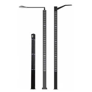 12V Lithium Backup Battery Vertical Mono Pole 4-Sided Solar Panels LED Street Light for Road IP66 Smart City Lighting