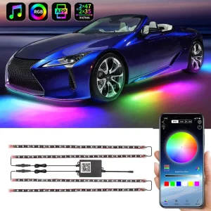 12V RGB LED Strip Flowing Color Neon Light 90*120 Tube Underglow System BT App Control 6000K Color for Undercar Neon Lighting