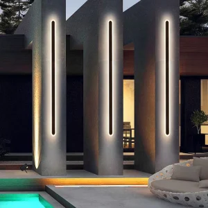 12W Black Modern Outdoor Wall Light IP65 Waterproof Vertical Strip Warm White LED for Porch Garden Facade Lighting