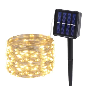 12m 100 LED IP65 Solar Powered Copper Wire String Lights Outdoor Waterproof 8 Modes Dimmable Fairy Lights Garden Party Christmas