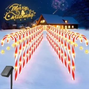 12pcs Outdoor LED Lights Battery-Powered Residential Cane Red Candy Garden Decoration Christmas Candy Cane Lights IP44 3-Year