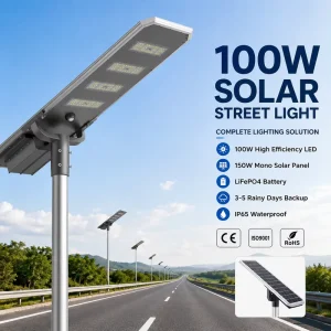 150W Monocrystalline Silicon Solar Street Light IP66 Waterproof LED Outdoor Road Lamp LiFePO4 Battery Motion Sensor