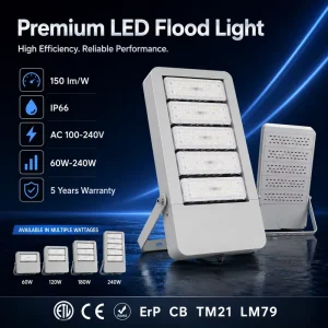 150lm/W High Efficiency LED Flood Light IP66 Waterproof Aluminum Alloy 60W-300W 5-Year Warranty 3000-6500K Lighting