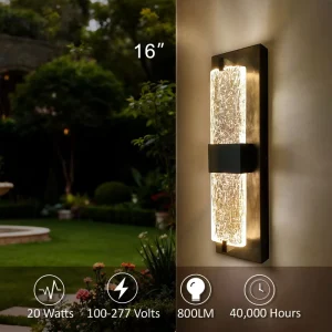 16 Inch Luxury LED Outdoor Wall Sconce 5CCT Tunable IP65 Waterproof ETL Listed Exterior Lamp for Villa Patio Balcony Decor