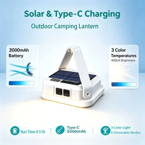 160g Mini Solar Camping Lantern 3 Color 6 Dimmable Modes Waterproof Portable Tent Lamp with Tripod & Hanging Hook for Outdoor