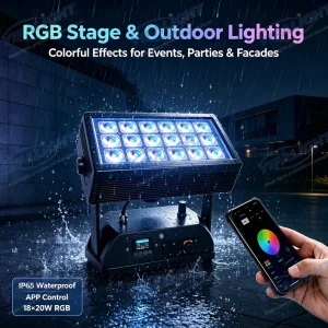 18 Pieces of 20W Waterproof Outdoor 6 in 1 Battery powered LED Spotlights with Wireless Battery and Mixed color LED Lighting