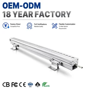 18W 36W 48W 72W Outdoor RGB LED Wall Spotlight Aluminum Linear Washer Light IP66 DMX512 Ra80 for Buildings
