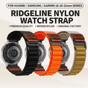 18mm 20mm 22mm Vintage Nylon Watch Band Compatible with Huawei Watch Alpine Style Outdoor Strap Leather Patch Sport Wristband