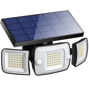192 LED PIR Motion Sensor 3 Head Solar Outdoor Security Wall Light IP65 270 Degree Wide Angle for Garden Garage Warehouse Pool