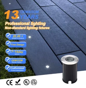 1W/3W IP68 Aluminum+Stainless Steel Buried Outdoor Garden LED Ground Lights 3500K Warm White Moonlight Lighting