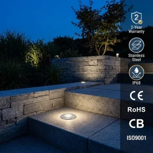 1W 3W LED Step Light IP68 Stainless Steel Recessed Deck Stair Light 12V 24V Low Profile for Garden Pathway