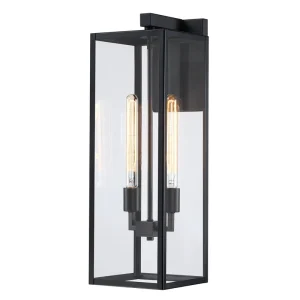 2-Light Outdoor Wall Lantern Waterproof Black Finish Outside Modern Wall Sconce Light Fixture Patio Front Door Entryway Porch