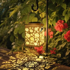 2 Pack High Quality Metal LED Sunflower Pattern Solar Lanterns IP65 Protection Rating for Garden Decoration