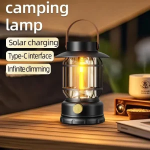 2-in-1 Solar LED Camping Lantern with Type C Charging and Hook