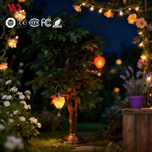 2-piece Set Hot Air Balloon LED Solar Lantern with Flickering Flame Hanging Garden Outdoor Solar Lights