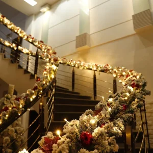 2.7m Green White PVC Christmas Rattan Garland With LED Lights Hotel Shopping Mall Staircase Decoration