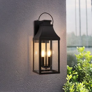 20” Dusk to Dawn Outdoor Wall Light Large Black Outdoor Porch Light Waterproof Patio Lanterns 2 Light Garage Sconces 1 Pack