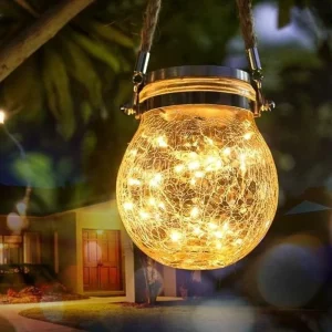 20 Warm Led Solar Copper String Crack Glass Ball Bottle Rope Light Outdoor Garden Decorative Waterproof Hanging Solar Lights