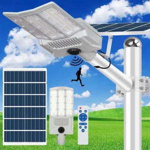 2000W Solar Street Light with Remote Control Motion Sensor IP67 Waterproof Pole Lamp for Commercial Parking Lot Lighting