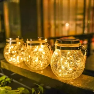 20LED Solar Hanging Crackle Jar Light Outdoor Decorative Fairy String Solar Ball Glass Light for Garden Patio Yard