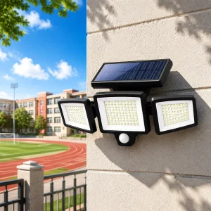 210 LED IP65 Waterproof 3 Head Solar Split Sensor Wall Lamp with Motion Sensor Remote Control for Outdoor Garden Yard Garage