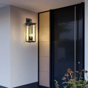 22 Inch Large Outdoor Light Sensor Sconce Lights Black Lanterns Waterproof for Front Porch Garage Balcony