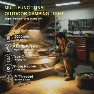 2200LM ABS+PC LED Camping Lamp, IP54 Waterproof, 10000mAh Rechargeable, Portable, 60m Lighting