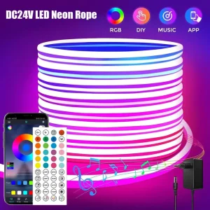 24V Neon Led Lights Tube Neon Silicone Rgb 5M 10 20 Meter 15M 30M Lighting Led Tape Band Music Sync App Control Neon Rope Strip