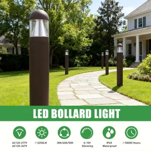 24W AC IP65 Waterproof Aluminum LED Bollard Light, Outdoor Garden Road Lawn Landscape Lighting