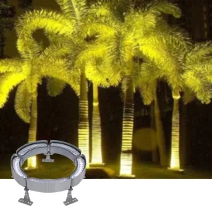 24W Black LED Garden Lamp Hug Tree & Column Light with RGB Ring IP65 Outdoor Aluminum Landscape Spotlight AC Power Supply